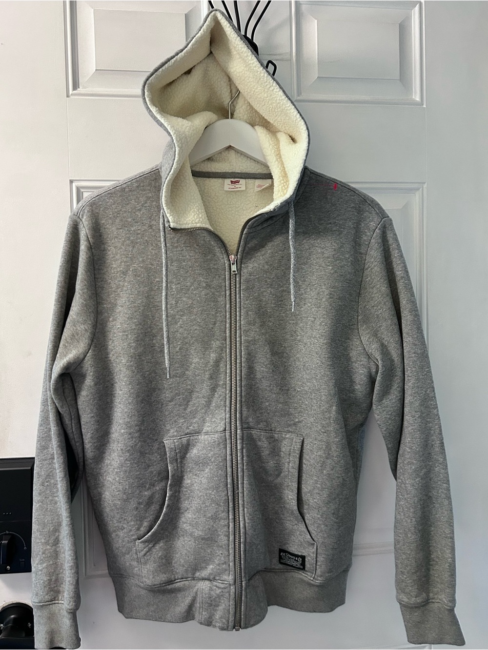 Levi's Grey Zip-Up Hoodie with Cream Sherpa Lining